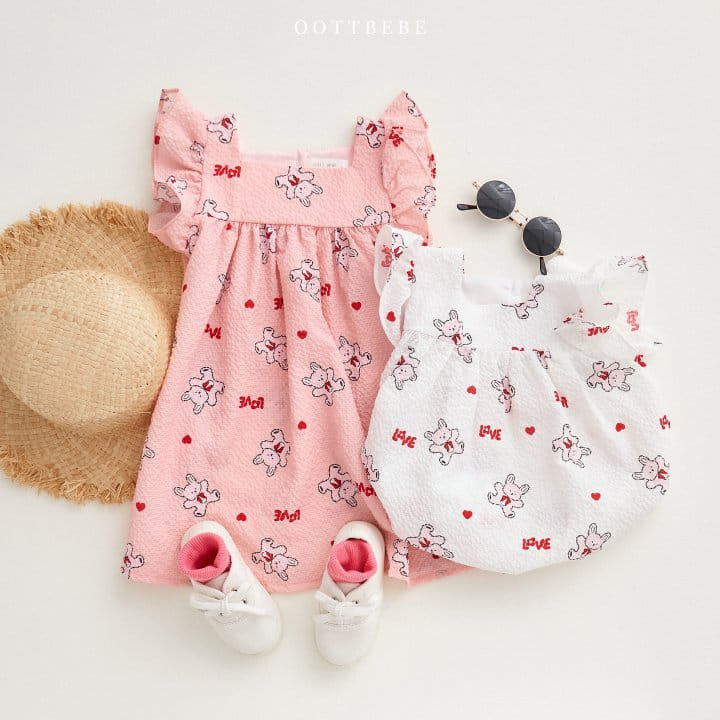 Oott Bebe - Korean Children Fashion - #childofig - Love Rabbit Frill One-Piece - 11