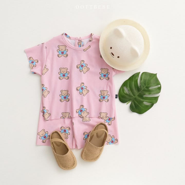Oott Bebe - Korean Children Fashion - #childrensboutique - Bear Pleats Top Bottom Set - 7