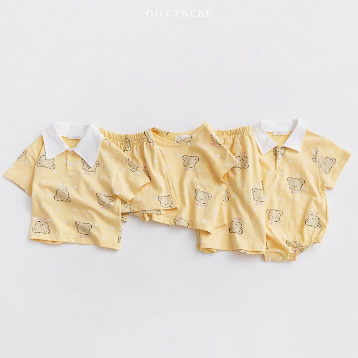 Oott Bebe - Korean Children Fashion - #discoveringself - Dot Bear Collar Top Bottom Set - 9