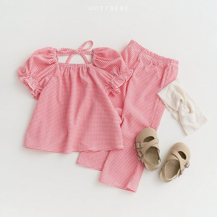 Oott Bebe - Korean Children Fashion - #fashionkids - Check Yoru Top Bottom Set - 2