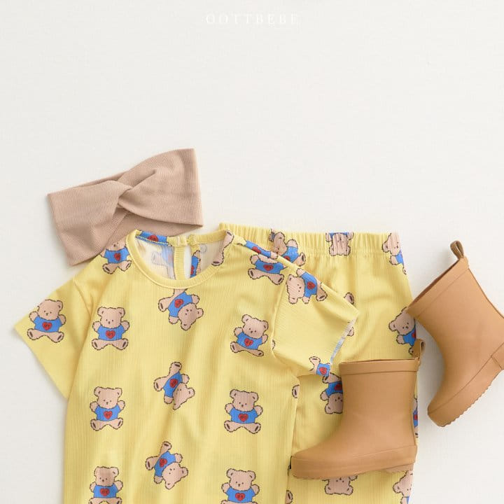 Oott Bebe - Korean Children Fashion - #fashionkids - Bear Pleats Top Bottom Set - 10