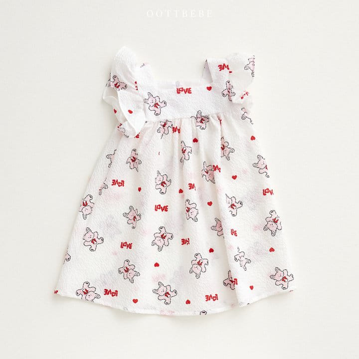 Oott Bebe - Korean Children Fashion - #fashionkids - Love Rabbit Frill One-Piece - 2