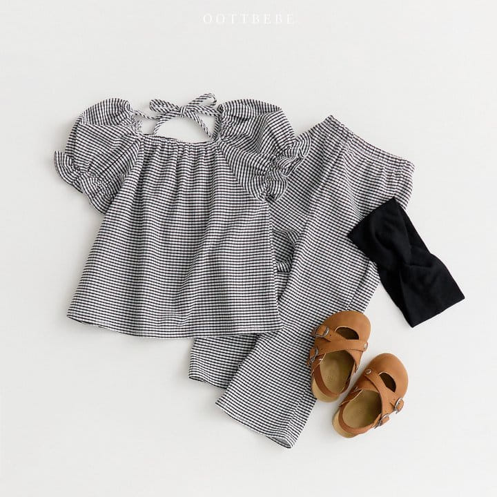 Oott Bebe - Korean Children Fashion - #kidsshorts - Check Yoru Top Bottom Set - 3