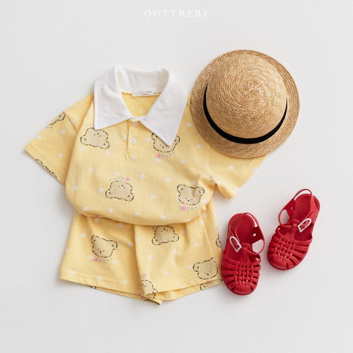 Oott Bebe - Korean Children Fashion - #kidsshorts - Dot Bear Collar Top Bottom Set - 11