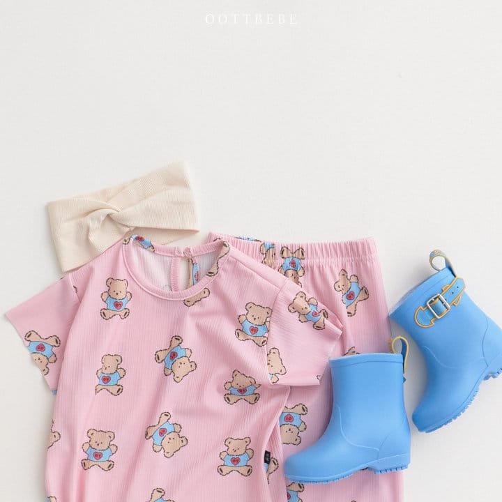 Oott Bebe - Korean Children Fashion - #kidsshorts - Bear Pleats Top Bottom Set - 11