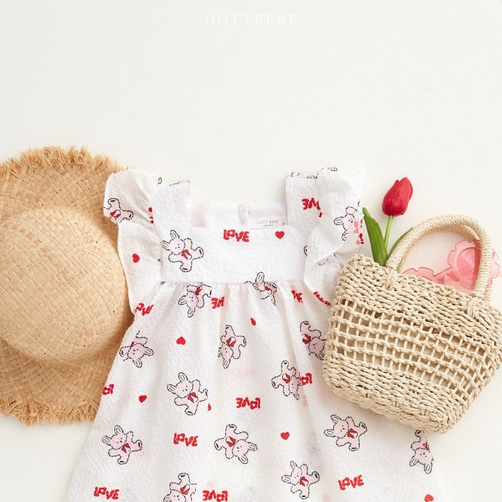 Oott Bebe - Korean Children Fashion - #kidsshorts - Love Rabbit Frill One-Piece - 4