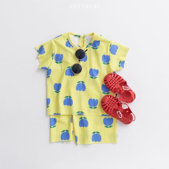 Oott Bebe - Korean Children Fashion - #kidzfashiontrend - Tulip Pleats Top Bottom Set - 2