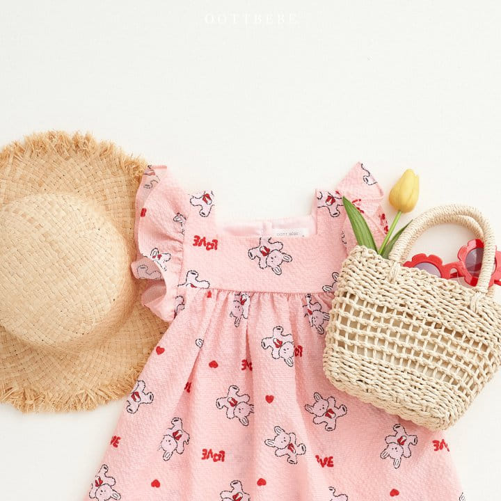 Oott Bebe - Korean Children Fashion - #kidzfashiontrend - Love Rabbit Frill One-Piece - 5
