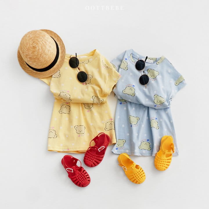 Oott Bebe - Korean Children Fashion - #magicofchildhood - Dot Bear Crop Top Bottom Set