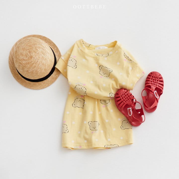 Oott Bebe - Korean Children Fashion - #minifashionista - Dot Bear Crop Top Bottom Set - 2