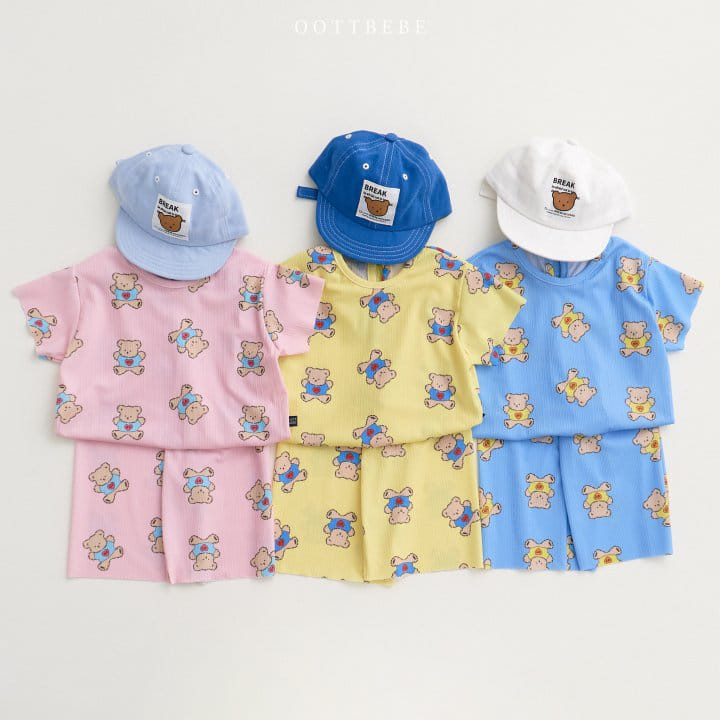 Oott Bebe - Korean Children Fashion - #minifashionista - Bear Pleats Top Bottom Set