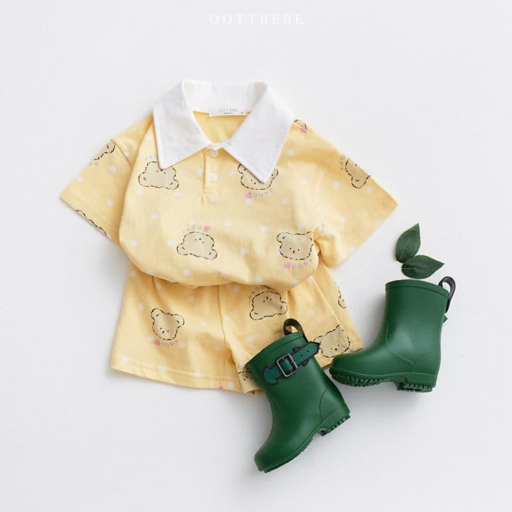 Oott Bebe - Korean Children Fashion - #prettylittlegirls - Dot Bear Collar Top Bottom Set - 2