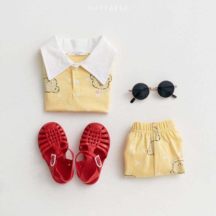 Oott Bebe - Korean Children Fashion - #stylishchildhood - Dot Bear Collar Top Bottom Set - 5