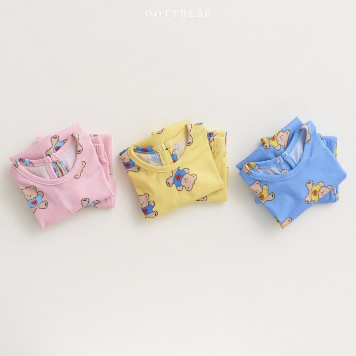 Oott Bebe - Korean Children Fashion - #stylishchildhood - Bear Pleats Top Bottom Set - 5