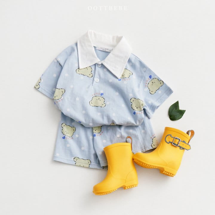 Oott Bebe - Korean Children Fashion - #todddlerfashion - Dot Bear Collar Top Bottom Set - 3