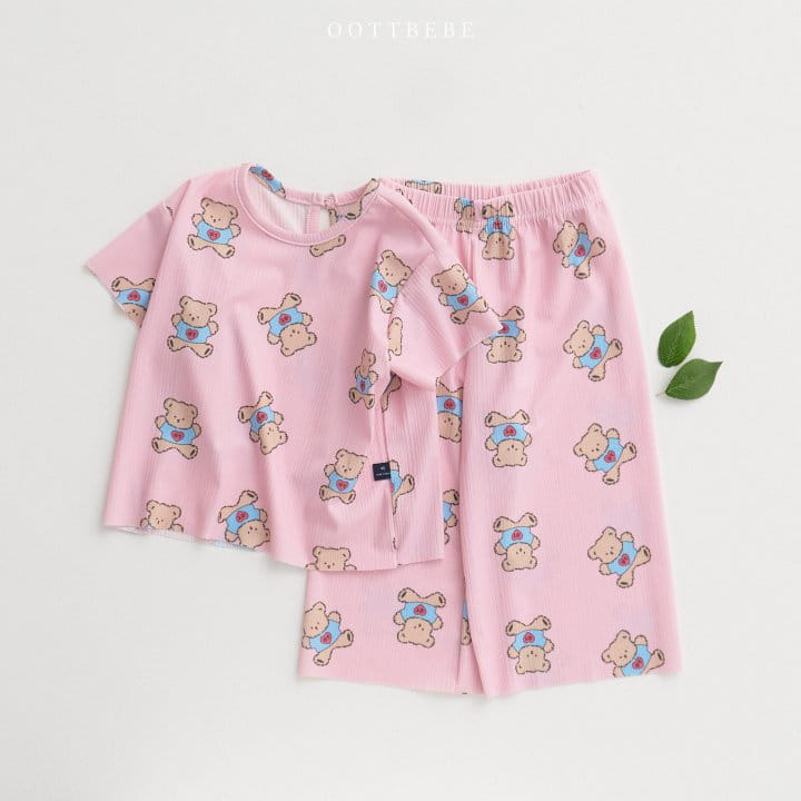 Oott Bebe - Korean Children Fashion - #todddlerfashion - Bear Pleats Top Bottom Set - 3