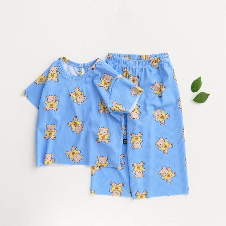 Oott Bebe - Korean Children Fashion - #todddlerfashion - Bear Pleats Top Bottom Set - 4