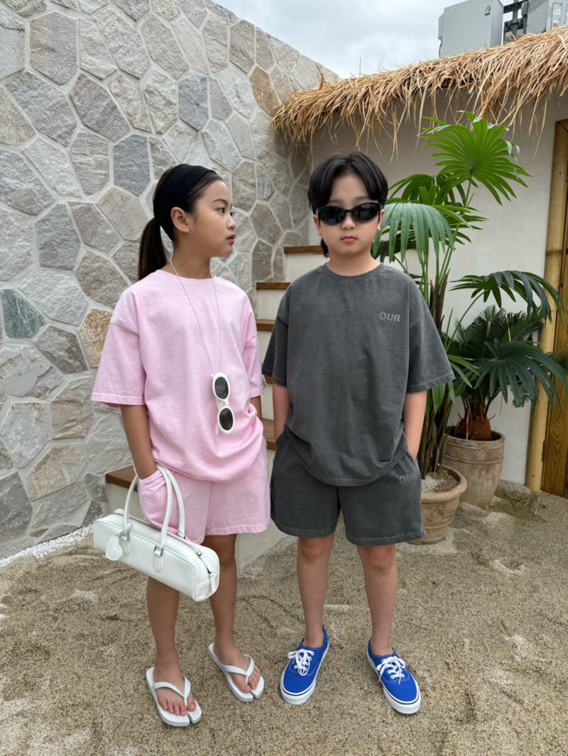 Our - Korean Children Fashion - #kidsshorts - Piece-Dyed Back Logo Top Bottom Set - 8
