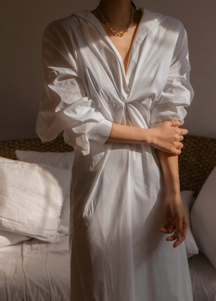 Paper Moon - Korean Women Fashion - #momslook - Front Gathered Oversized Shirt Dress - 5