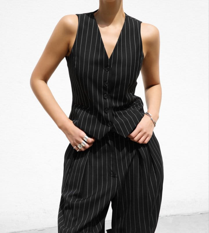 Paper Moon - Korean Women Fashion - #momslook - Wide Pin Stripe Set Up Suit Vest - 8