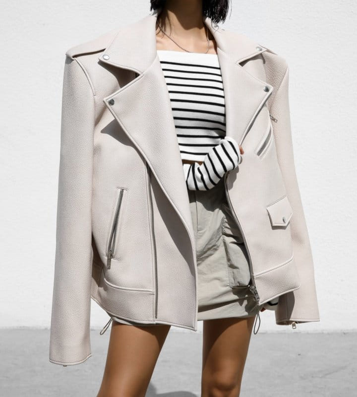 Paper Moon - Korean Women Fashion - #momslook - Oversized Chunky Zipped Vegan L Bike Jacket - 2