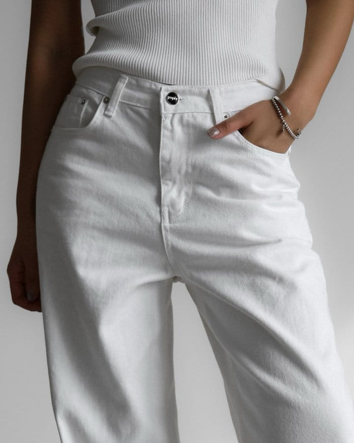 Paper Moon - Korean Women Fashion - #momslook - High Rise Wide Leg White Denim Pants - 8