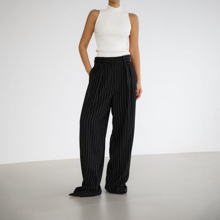 Paper Moon - Korean Women Fashion - #romanticstyle - Wide Pin Stripe Set Up Suit Pleated Trousers