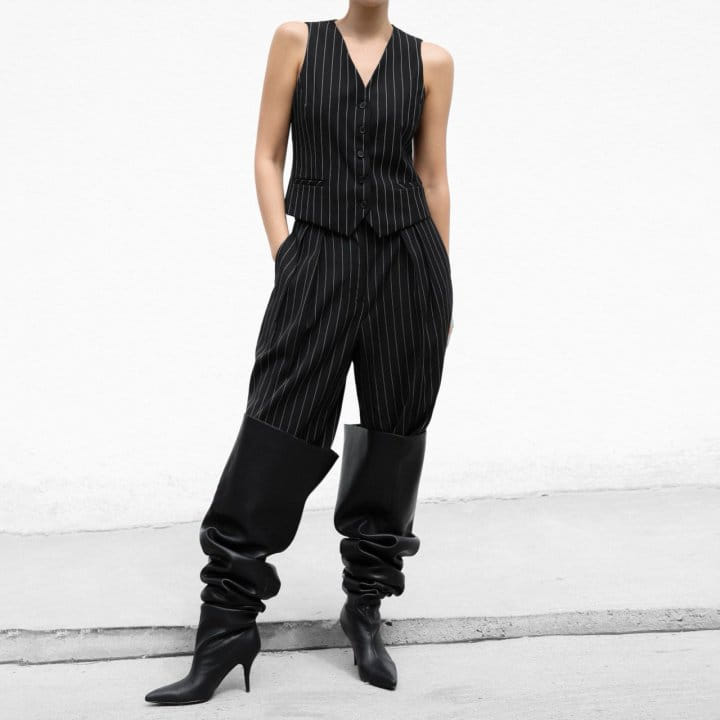 Paper Moon - Korean Women Fashion - #womensfashion - Wide Pin Stripe Set Up Suit Vest