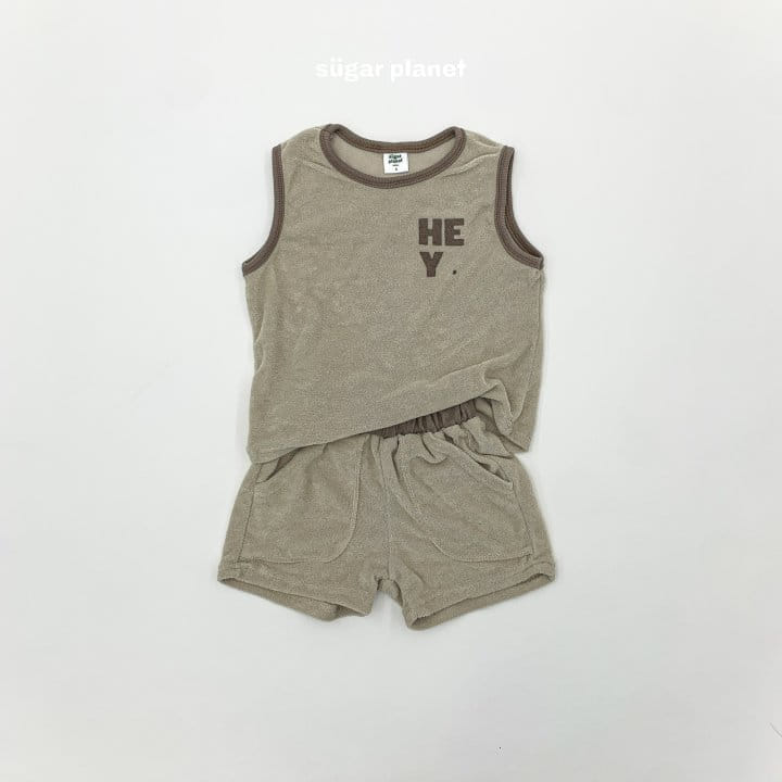 Sugar Planet - Korean Children Fashion - #Kfashion4kids - Terry Hey Sleeveless Top Bottom Set - 6