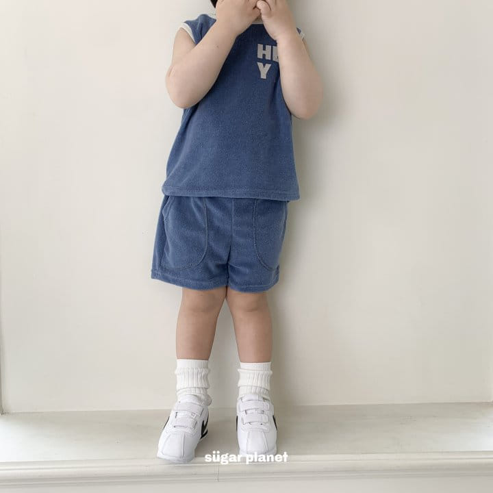 Sugar Planet - Korean Children Fashion - #kidsshorts - Terry Hey Sleeveless Top Bottom Set - 3