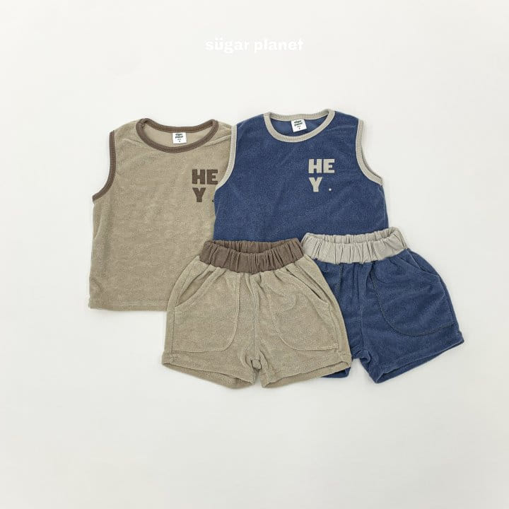 Sugar Planet - Korean Children Fashion - #kidzfashiontrend - Terry Hey Sleeveless Top Bottom Set - 5