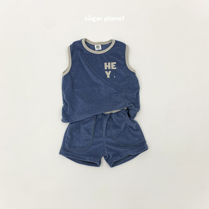 Sugar Planet - Korean Children Fashion - #littlefashionista - Terry Hey Sleeveless Top Bottom Set - 7