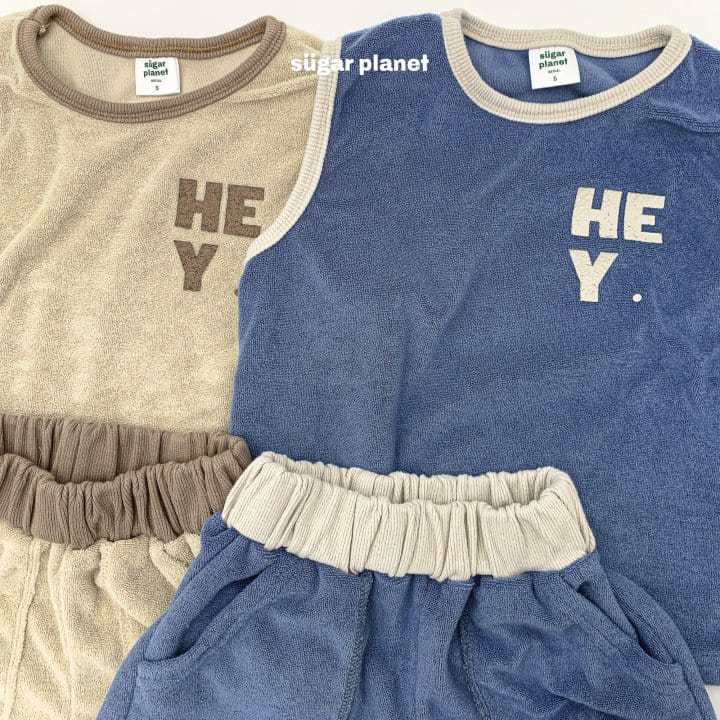 Sugar Planet - Korean Children Fashion - #magicofchildhood - Terry Hey Sleeveless Top Bottom Set - 8