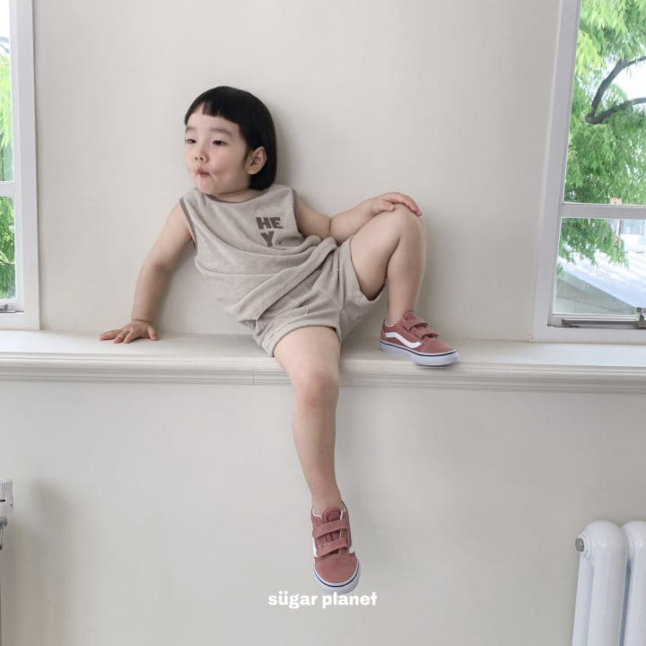 Sugar Planet - Korean Children Fashion - #todddlerfashion - Terry Hey Sleeveless Top Bottom Set - 11