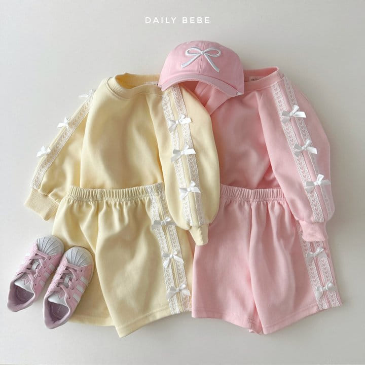 Teamand - Korean Children Fashion - #kidsshorts - Tape Ribbon Short Top Bottom Set 