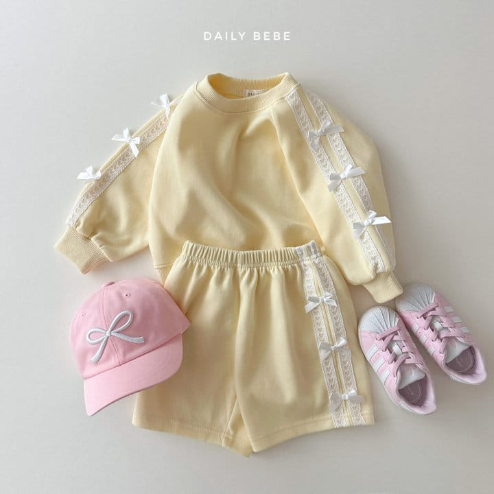Teamand - Korean Children Fashion - #kidsstore - Tape Ribbon Short Top Bottom Set - 2