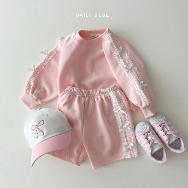 Teamand - Korean Children Fashion - #kidzfashiontrend - Tape Ribbon Short Top Bottom Set - 3