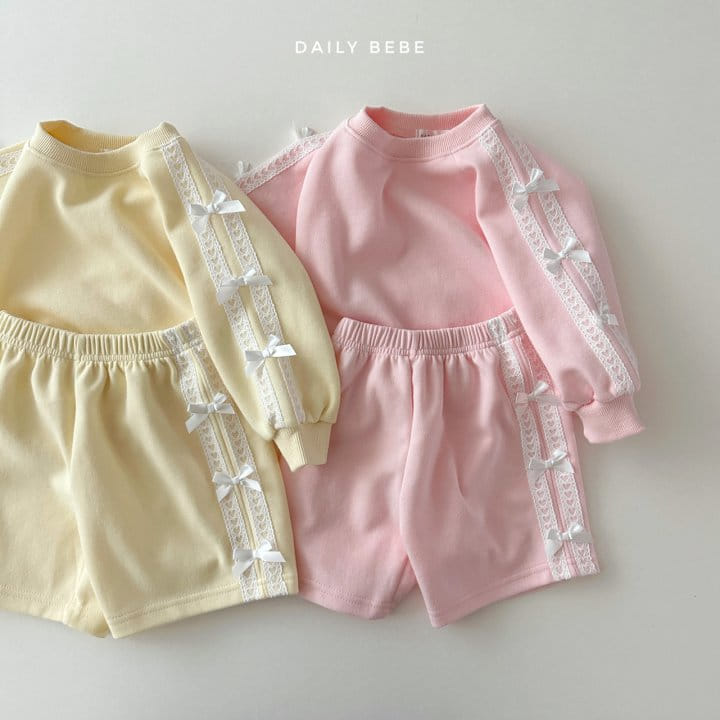 Teamand - Korean Children Fashion - #minifashionista - Tape Ribbon Short Top Bottom Set - 7