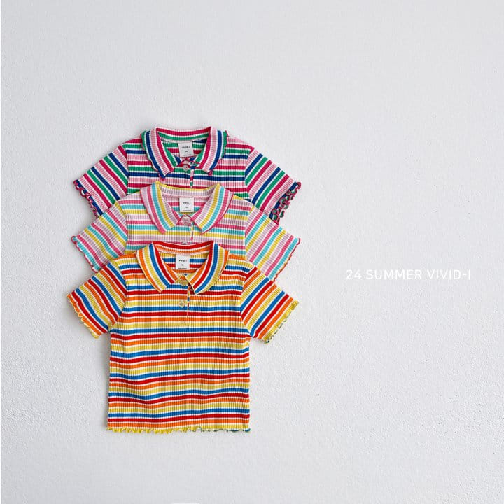 Vivid I - Korean Children Fashion - #fashionkids - Rainbow Collar Rib Tee - 2
