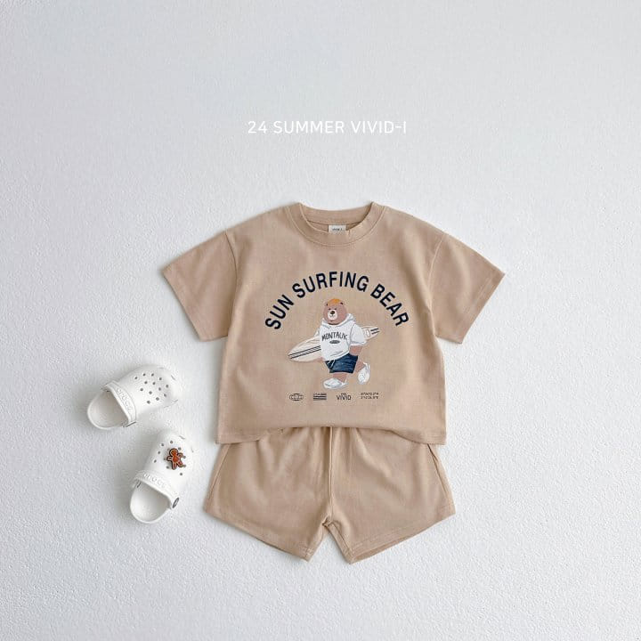 Vivid I - Korean Children Fashion - #kidsshorts - Surfing Bear Top Bottom Set - 4