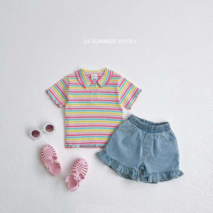 Vivid I - Korean Children Fashion - #littlefashionista - Rainbow Collar Rib Tee - 7