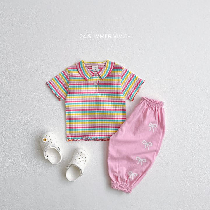 Vivid I - Korean Children Fashion - #prettylittlegirls - Rainbow Collar Rib Tee - 10