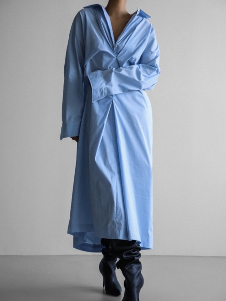 Front Gathered Oversized Shirt One-Piece