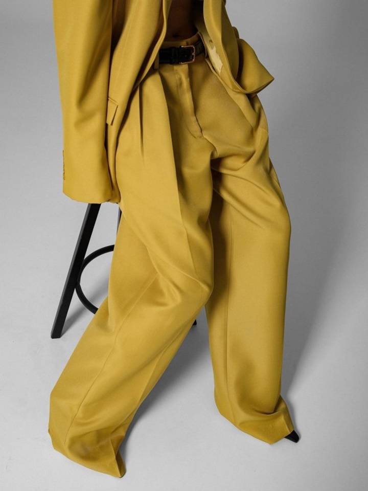 Twill Texture Low Waisted Double Pleats Wide Trousers