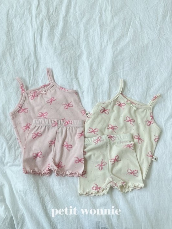 Lovely Ribbon Sleeveless Top Bottom Set
