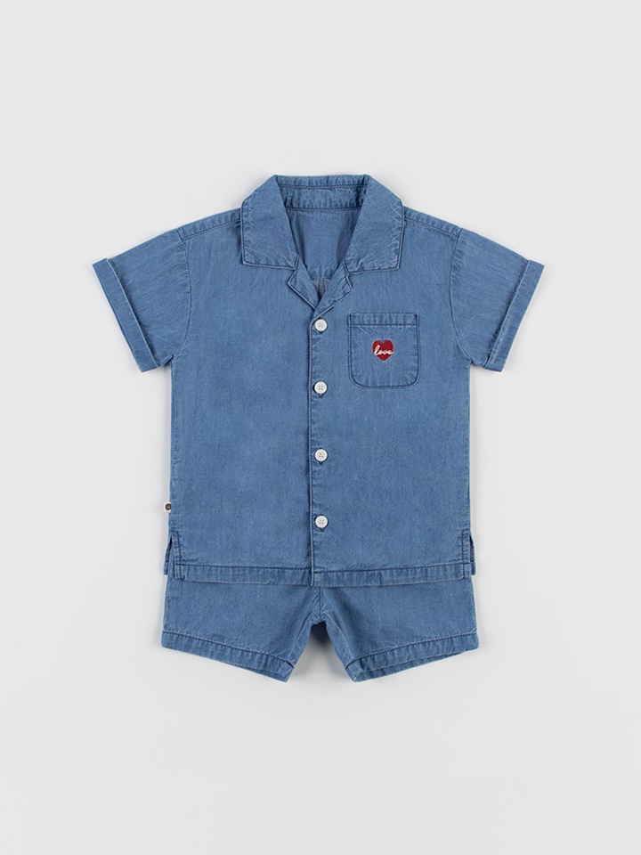 Darly Chambray Denim Baby Top Bottom Set