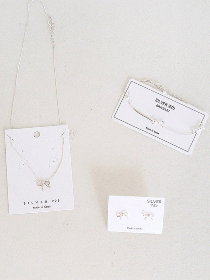 Silver Ribbon Necklace Bracelet Earring