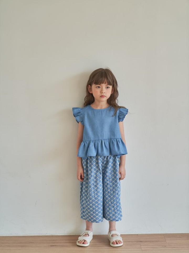Embroidery Denim Wide Pants