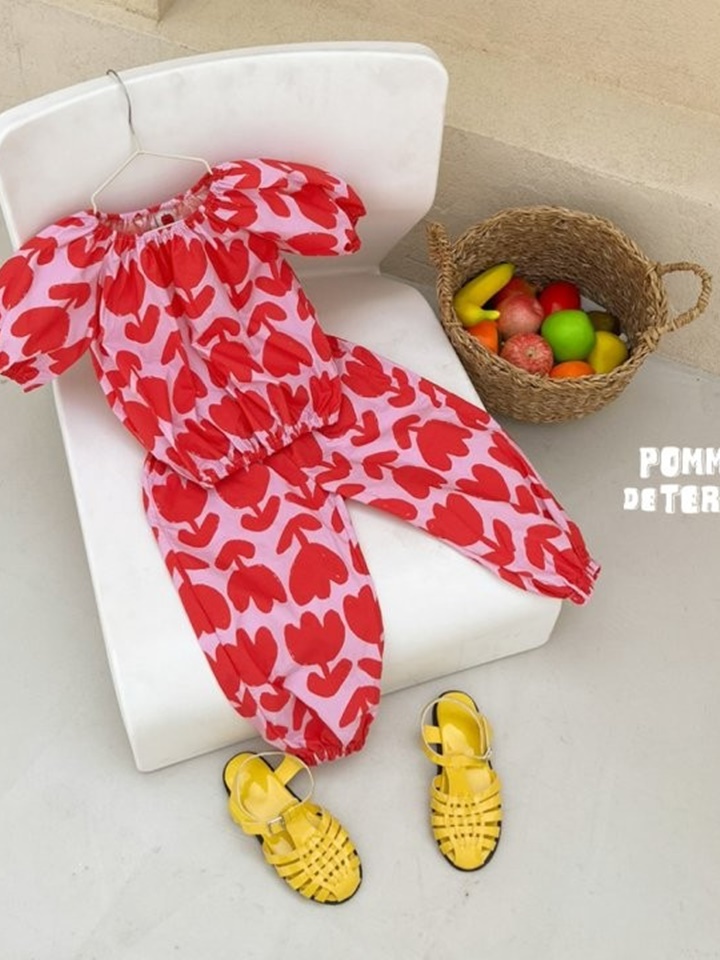 Pink Tulip Blouse Top Bottom Set