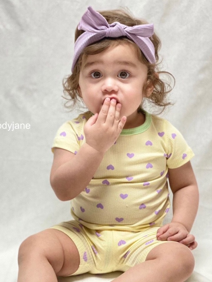 Heart Rib Short Sleeve Top Bottom Set
